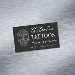 Tarjeta De Visita Magnética Gótico Filigree Skull Tatoo Studio