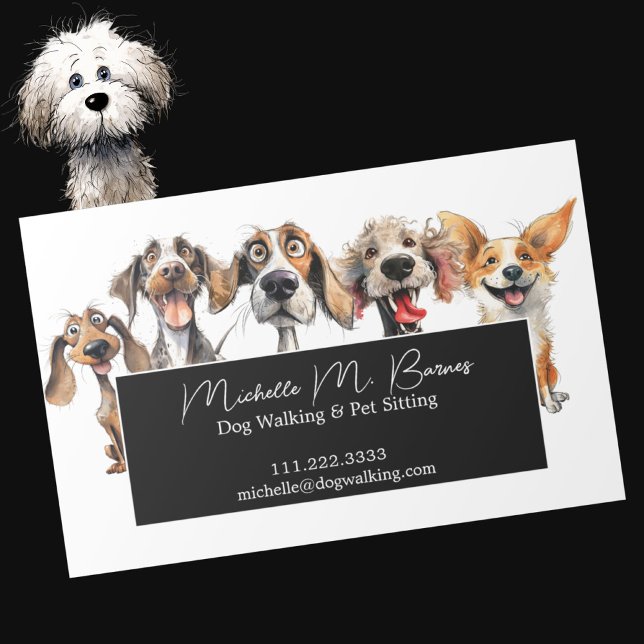 Tarjeta De Visita Magnética Gracioso perro picante Walker Sitter Blanco negro (Subido por el creador)