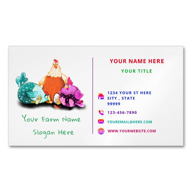 Tarjeta De Visita Magnética Granja con gallinas felices para tu granjero (Anverso)