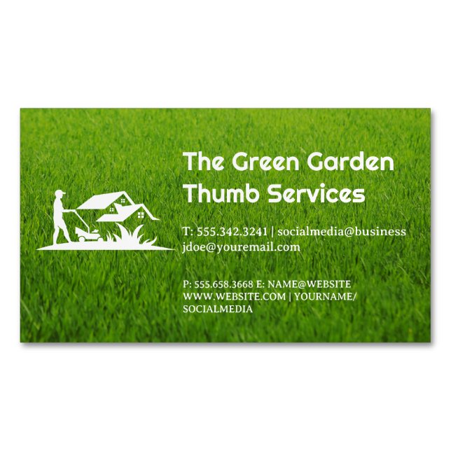Tarjeta De Visita Magnética Grass | Gardener Cutting Lawn (Anverso)