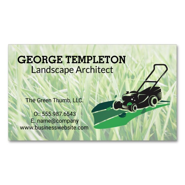 Tarjeta De Visita Magnética Grass | Lawn Mower | Landscaping Industry (Anverso)