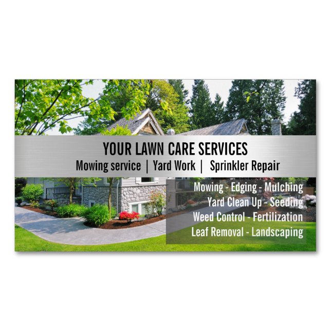 Tarjeta De Visita Magnética Green Grass Mowing Yarn Care Gardenin (Anverso)