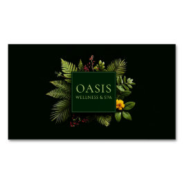 Tarjeta De Visita Magnética Greenery Yellow Flower Red Berry Black Botanical