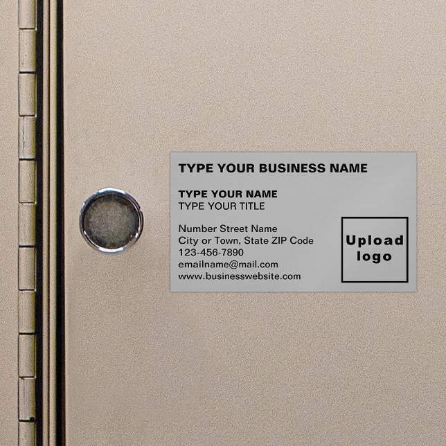 Tarjeta de visita magnética gris alineada izquierd (Gray magnetic business card in left aligned style)