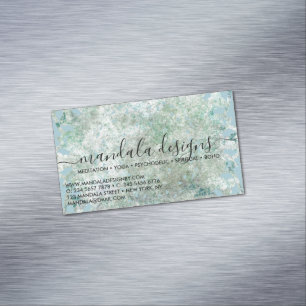 Tarjeta De Visita Magnética Guión floral de mandala azul