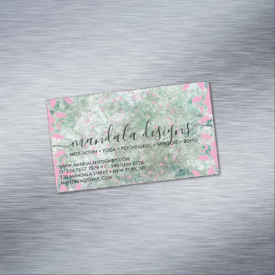 Tarjeta De Visita Magnética Guión floral de mandala rosa