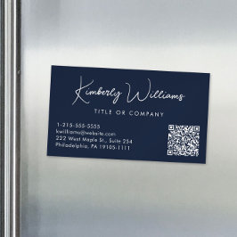 Tarjeta De Visita Magnética Guión mínimo Código QR Azul profesional