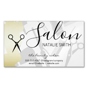 Tarjeta De Visita Magnética Hair Salon Tools y Gold Brushed