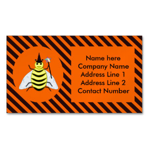 Tarjeta De Visita Magnética Halloween Magic Bee Witch Naranja y Black Stripes