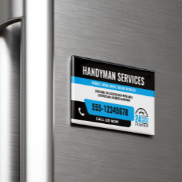 TARJETA DE VISITA MAGNÉTICA HANDYMAN FIX IT GUY URGENTE REPARACIÓN AZUL NEGRO