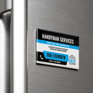 TARJETA DE VISITA MAGNÉTICA HANDYMAN FIX IT GUY URGENTE REPARACIÓN AZUL NEGRO