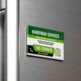 TARJETA DE VISITA MAGNÉTICA HANDYMAN FIX IT GUY URGENTE REPARACIÓN VERDE NEGRO