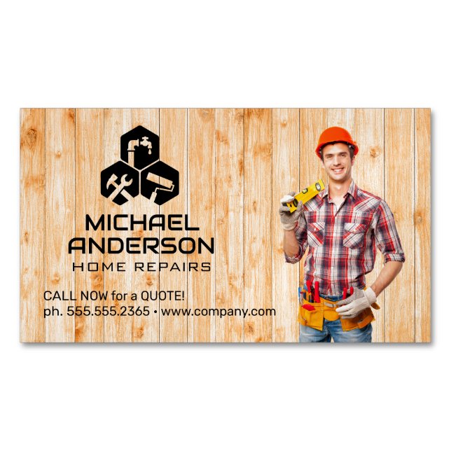 Tarjeta De Visita Magnética Handyman with Tool Belt | Home Repairs (Anverso)