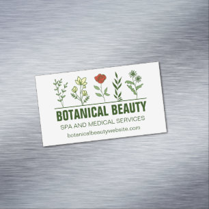 Tarjeta De Visita Magnética Hermoso Salón de Spa Botánico Verde Floral