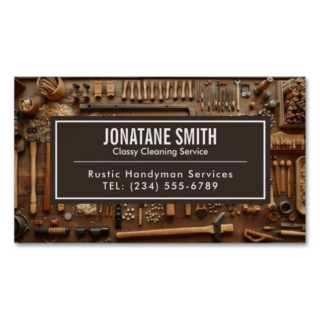 Tarjeta De Visita Magnética Herramientas rusas Carpintero Handyman Woodworker (Anverso)