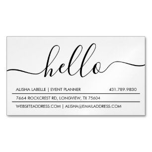 Tarjeta De Visita Magnética Hola escritura blanco mínimo moderno y elegante