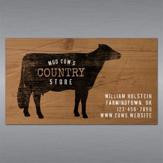 Tarjeta De Visita Magnética Holstein Cow Silhouette Rustic Style (Subido por el creador)