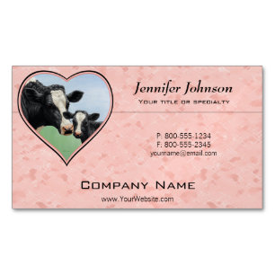 Tarjeta De Visita Magnética Holstein Cow y Calf Pink Heart