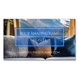 Tarjeta De Visita Magnética Hostel Blue Elegant Photo Stylish Luxury Delicate