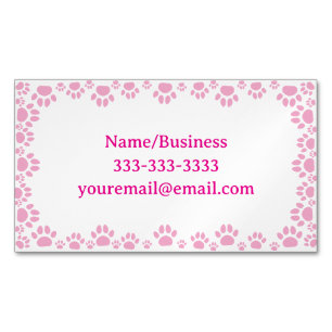 Tarjeta De Visita Magnética Huellas de perro con rosa personalizado