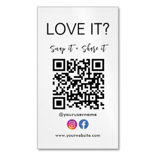 Tarjeta De Visita Magnética Instagram de Facebook de Snap And Share Qr Code