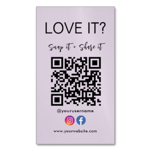 Tarjeta De Visita Magnética Instagram de Facebook de Snap And Share Qr Code