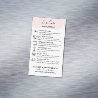 Tarjeta De Visita Magnética Instrucción de cuidado de taza rosa personalizable