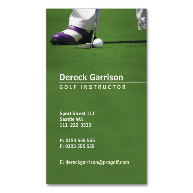Tarjeta De Visita Magnética Instructor de golf | Profesional (Frente vertical)
