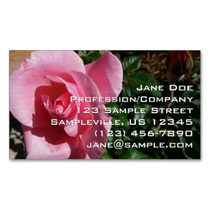 Tarjeta De Visita Magnética Jardín floral de rosa rosa y capullo