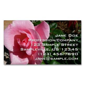 Tarjeta De Visita Magnética Jardín floral de rosa rosa y capullo