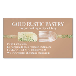 Tarjeta De Visita Magnética Jefe de pastelería de panadería beige utensilios d