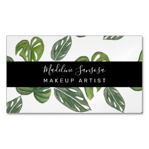 Tarjeta De Visita Magnética Jungla Verde Acuarela Monstera Salón de Maquillaje
