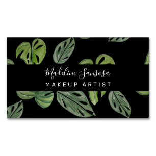 Tarjeta De Visita Magnética Jungle Vegetación Acuarela Monstera Salón Maquilla