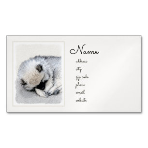 Tarjeta De Visita Magnética Keeshond Sleeping Pinting Pintura Original De Perr