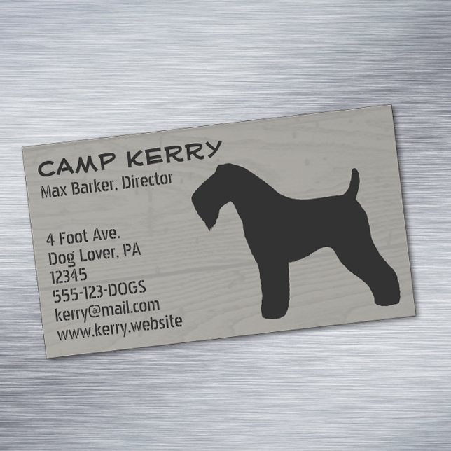 Tarjeta De Visita Magnética Kerry Blue Terrier Silhouette Wood Grain Style (Subido por el creador)