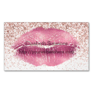 Tarjeta De Visita Magnética Labios Purpurinas de Glam Glitz rosados