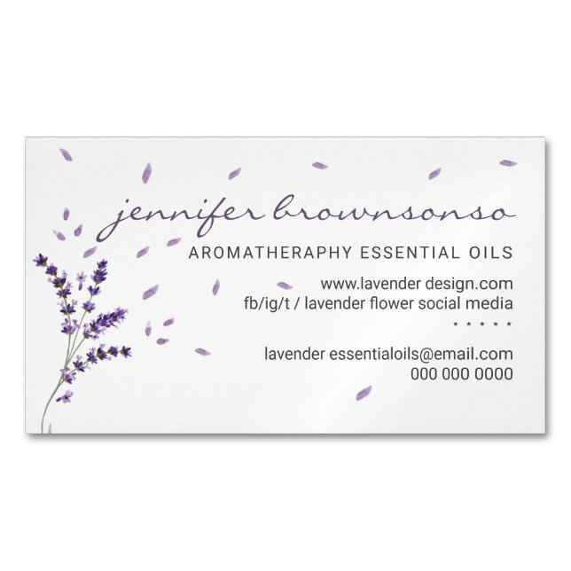 Tarjeta De Visita Magnética Lavanda floral Aceites esenciales Simple Clásico (Anverso)