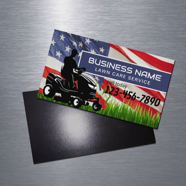 Tarjeta De Visita Magnética Lawn Care & Landscaping Riding Mower USA Flag (Subido por el creador)
