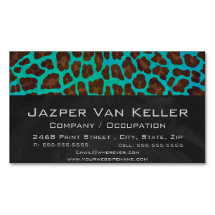 Tarjeta De Visita Magnética Leopardo Brown e impresión Verde azulada
