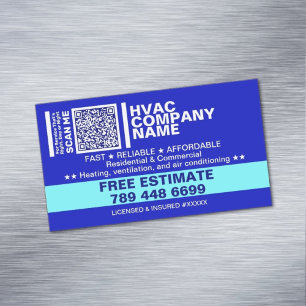 Tarjeta De Visita Magnética Licencia y Código QR   Blue Professional HVAC