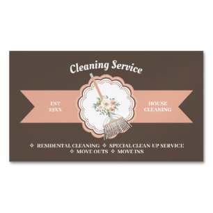 Tarjeta De Visita Magnética Limpieza de Brown Janitorial Caligrafía Servicio d