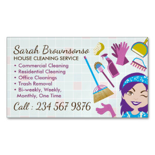 Tarjeta De Visita Magnética Limpieza del Purple Janitorial Lady Tile Washing