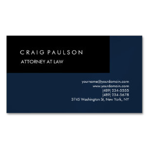 Tarjeta De Visita Magnética Linen Navy Blue Black Elegant Plain Profesional