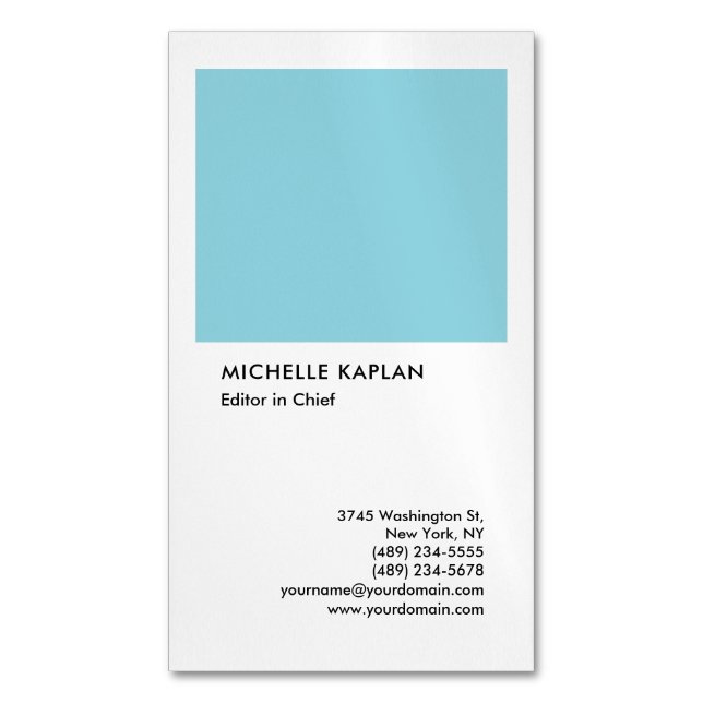 Tarjeta De Visita Magnética Linen Profesional Exclusivo Especial Blanco Azul (Frente vertical)