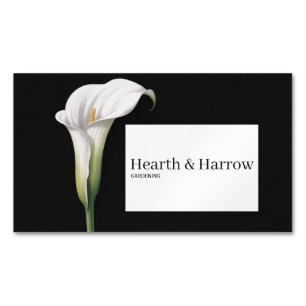 Tarjeta De Visita Magnética Lirio de Cala Blanco Elegante Floral Negro