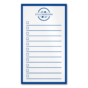 Tarjeta De Visita Magnética Lista de tareas de monograma moderno en azul marin