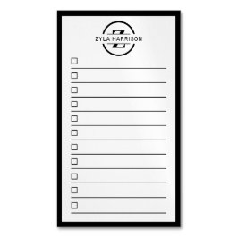 Tarjeta De Visita Magnética Lista de tareas pendientes con monograma en negro 
