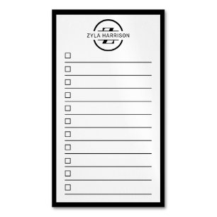 Tarjeta De Visita Magnética Lista de tareas pendientes con monograma en negro
