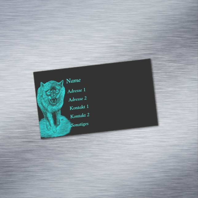Tarjeta De Visita Magnética Lobo negro enojado en la noche (In Situ)