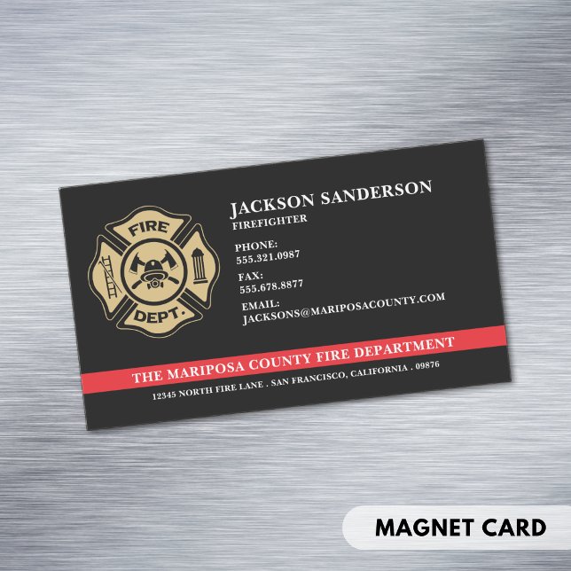Tarjeta De Visita Magnética Logo de Fireman del Departamento de Bomberos perso (Custom Firefighter Fire Department Fireman Logo Business Card Magnet)